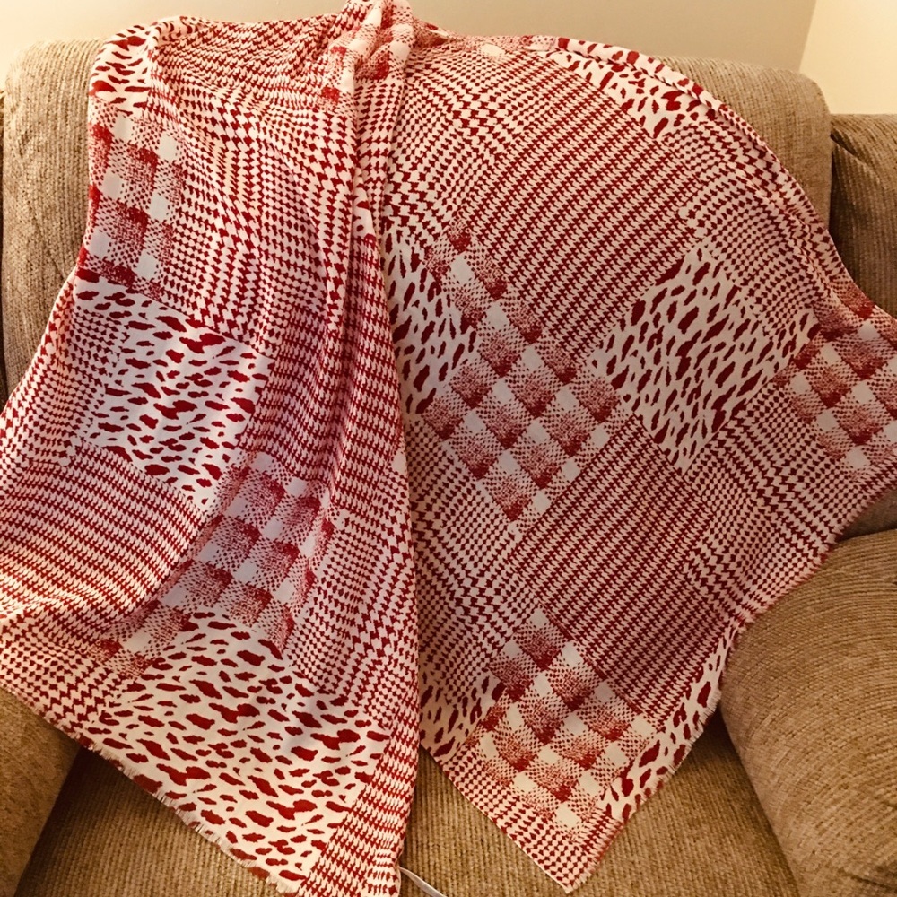Talbots Checkered Red and White Scarf Oblong